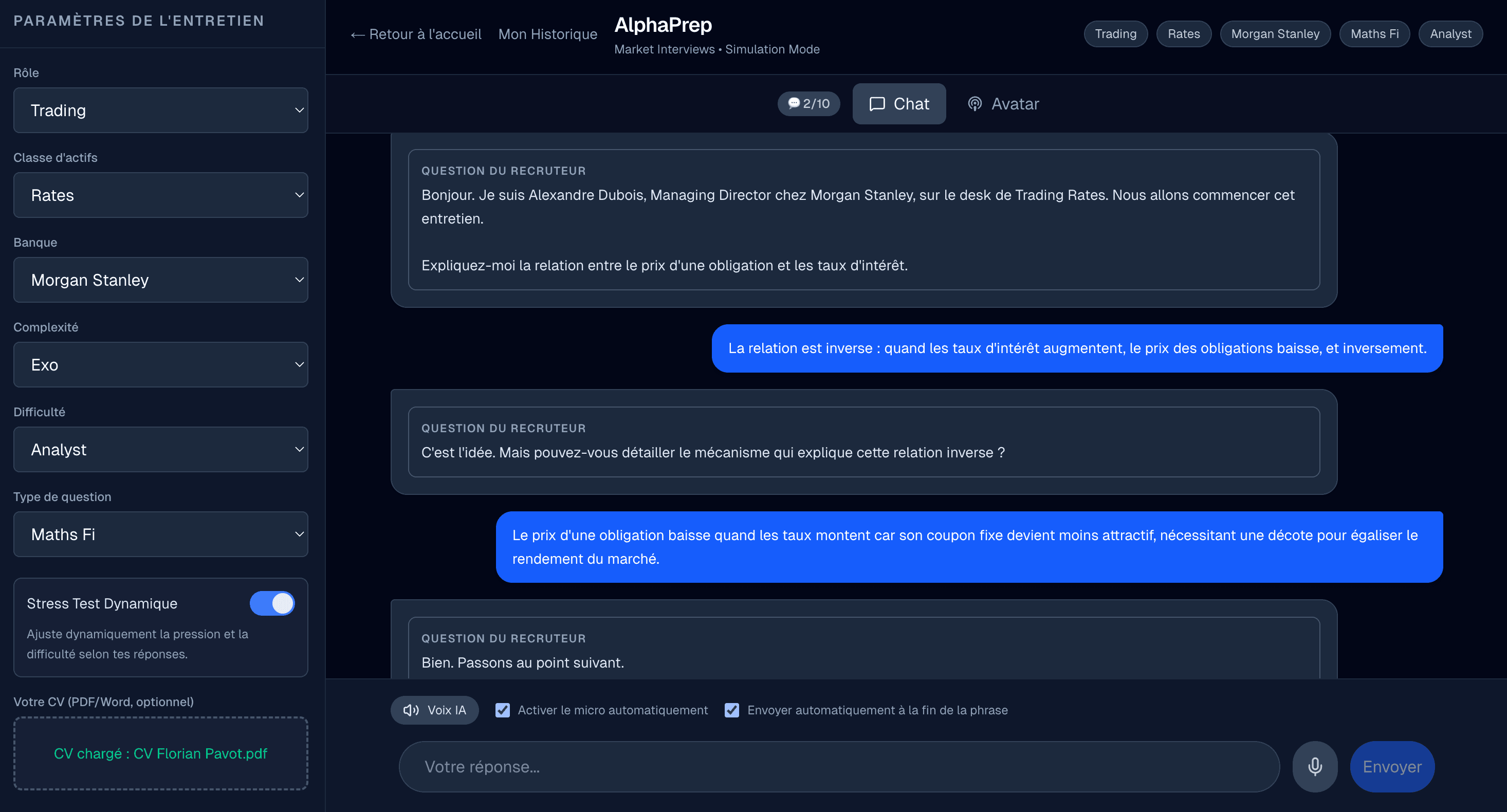 Interface Spécialiste du Marché - Finance de Marché